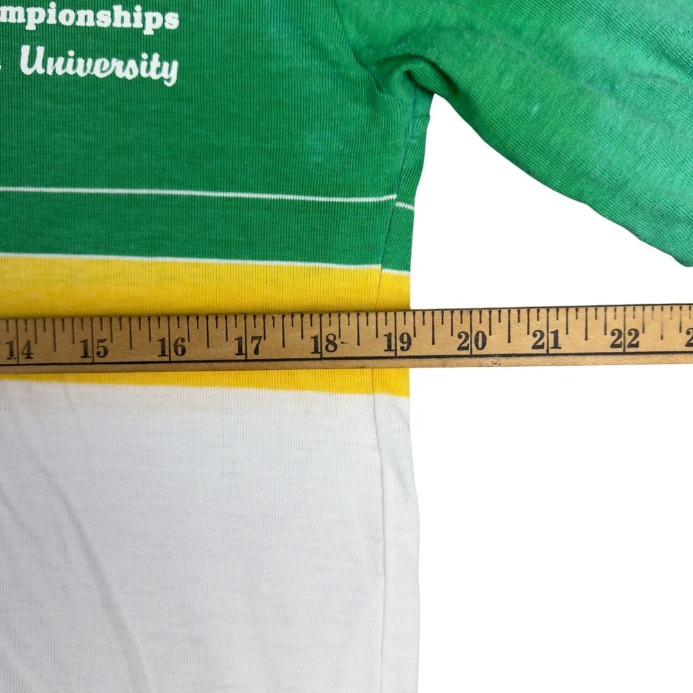 Vtg 80s Track & Field Life University Polo Shirt Men's M NAIA Green Yellow White - Picture 6 of 8
